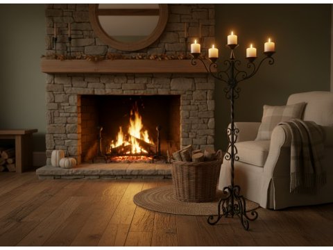 Świecznik kuty z motywem róży